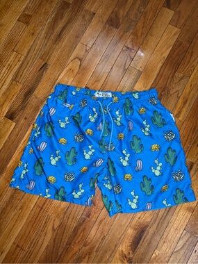 Free Planet Blue Cactus-Print Swim Trunks